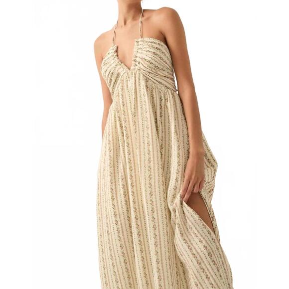 NEW PROMESA trellis blossoms floral gauze halter maxi dress in cream - Picture 6 of 6